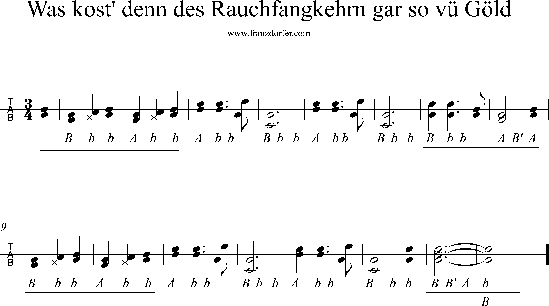 wos kost den des racufangkehrn, ziachnoten, griffschrift steirische lernen, griffschrift, wos kost' den des Rauchfangkehrn